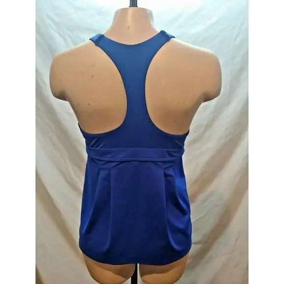 New Land's End Swing Pleated Tankini Top Electric Blue Swim Racerback Size 2 - Picture 5 of 7